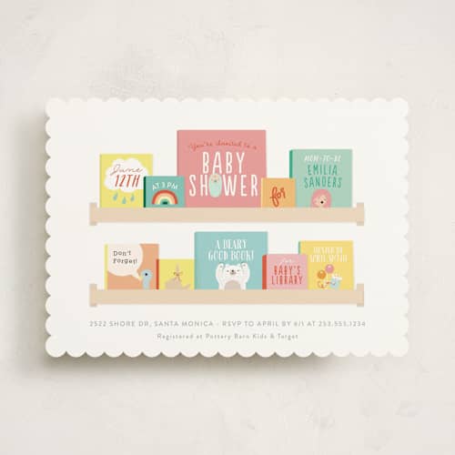 This is a brights baby shower invitations with standard by Itsy Belle Studio called modern book shelf printing on signature in standard