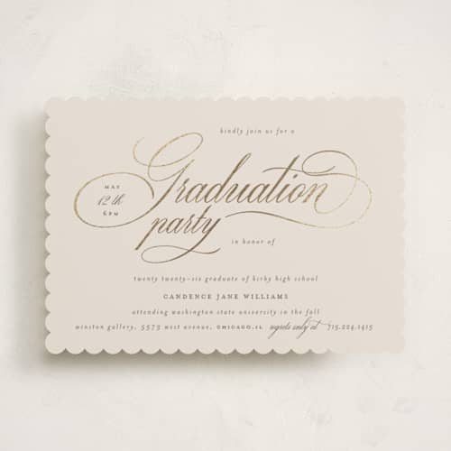 This is a cream graduation invitations with foil pressed by Jelena Vuletic called livia printing on signature in standard