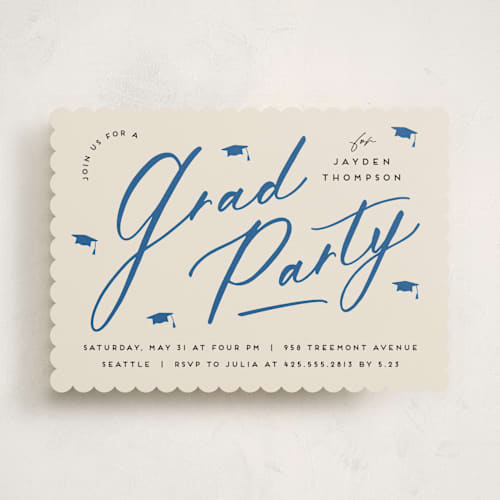 This is a azure graduation invitations with standard by Louise Kay called celebrate the grad printing on signature in standard