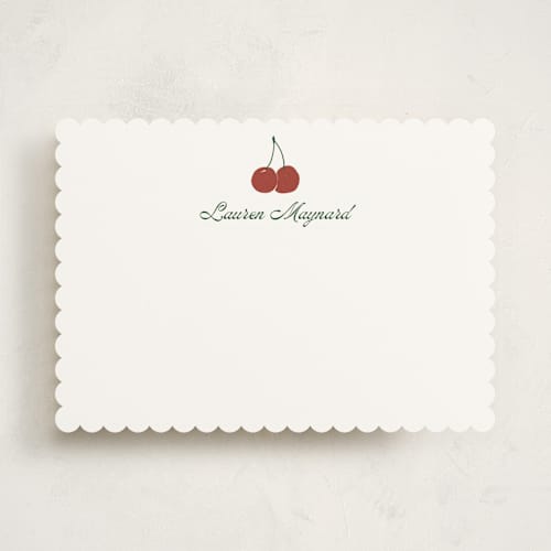 This is a cherry personalized stationery thank you cards with standard by Inkblot Design called cheery cherry printing on signature in 5x7