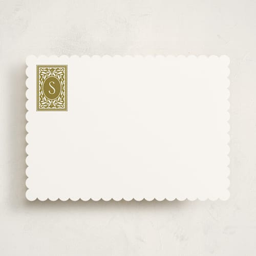 This is a olive personalized stationery thank you cards with standard by Kelly Watkins called nobel printing on signature in 5x7