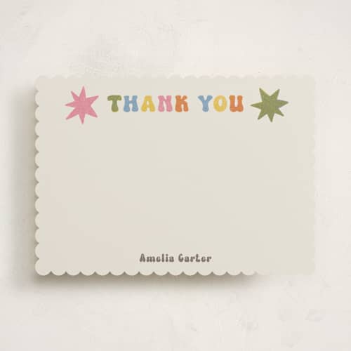 This is a soft retro personalized stationery thank you cards with standard by Sabrina Excene called thank you riso printing on signature in 5x7