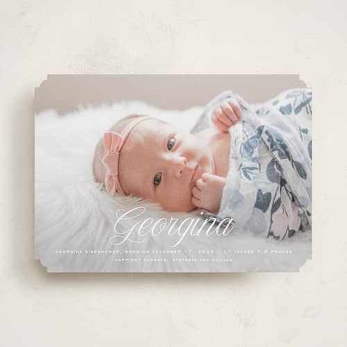 This is a marshmallow birth announcements with standard by chocomocacino called cupcake printing on recycled smooth signature in standard