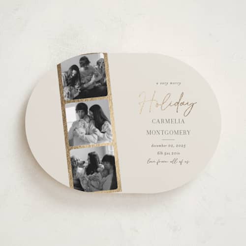 This is a eggnog babys first christmas with foil pressed by Summer Winkelman called photo strip printing on recycled smooth signature in standard