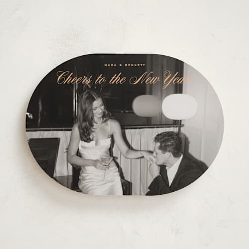 This is a apricot new year photo cards with standard by Ekko Studio called classy cheer printing on recycled smooth signature in standard