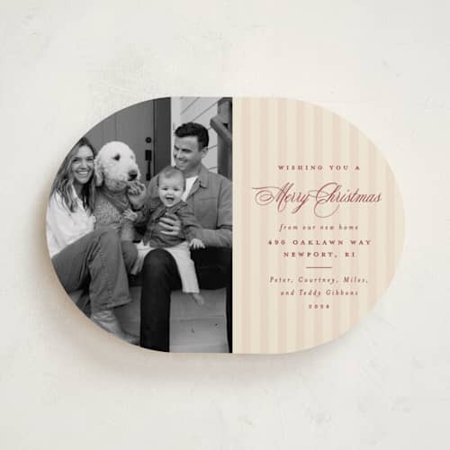 This is a stocking holiday photo cards with standard by Olivia Raufman called charming stripe printing on recycled smooth signature in standard