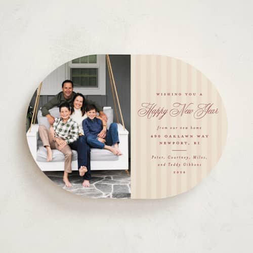 This is a stocking holiday photo cards with standard by Olivia Raufman called charming stripe printing on recycled smooth signature in standard