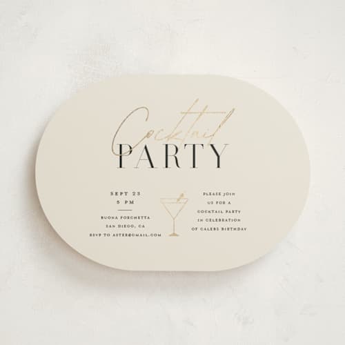 This is a champagne holiday party invitations with foil pressed by Summer Winkelman called chic printing on signature in standard