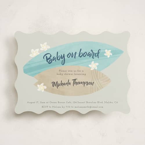 This is a pebble baby shower invitations with standard by Adelyn T. called surf baby printing on signature in standard