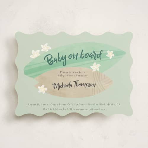 This is a mint baby shower invitations with standard by Adelyn T. called surf baby printing on signature in standard