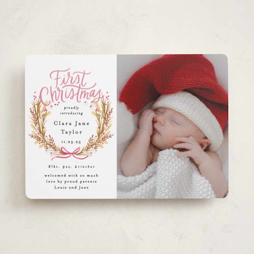 This is a winter rose babys first christmas with standard by Alethea and Ruth called first christmas wreath printing on recycled smooth signature in standard