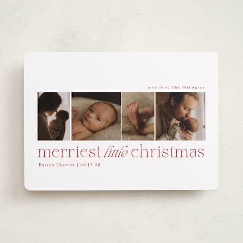 This is a cranberry babys first christmas with standard by Sarah Brown called little merriest printing on recycled smooth signature in standard