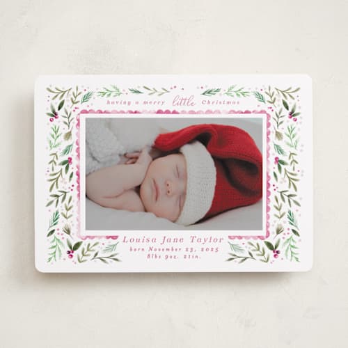 This is a carnation babys first christmas with standard by Alethea and Ruth called merry little christmas greenery printing on recycled smooth signature in standard