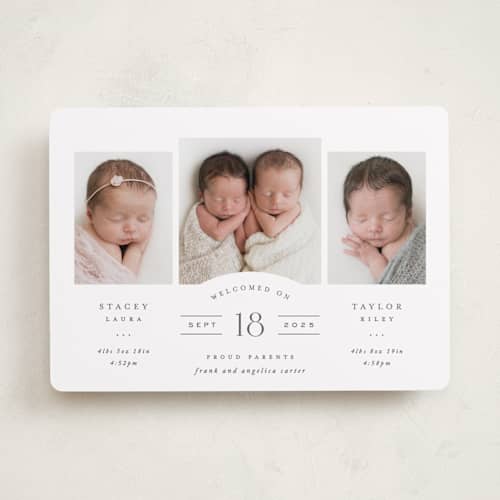 This is a slate birth announcements with standard by Hooray Creative called twinsies printing on recycled smooth signature in standard