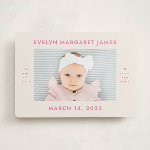 This is a peony birth announcements with standard by Megan Davis called present perfect printing on recycled smooth signature in standard