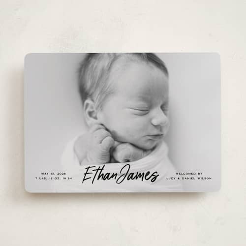 This is a volcano birth announcements with standard by Owl and Toad called just the facts printing on recycled smooth signature in standard