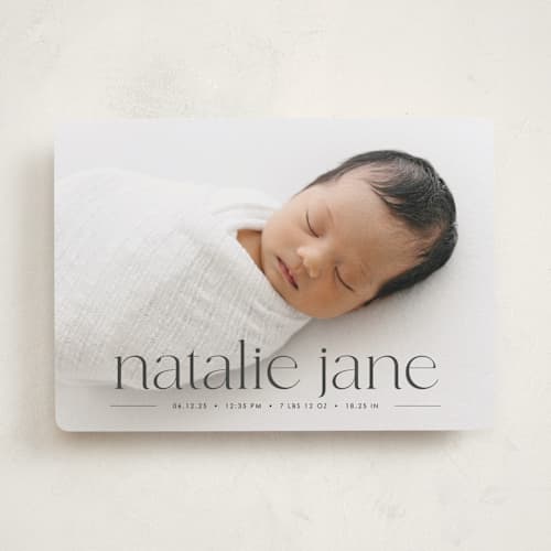 This is a onyx birth announcements with standard by Erin Deegan called announcing baby printing on recycled smooth signature in standard