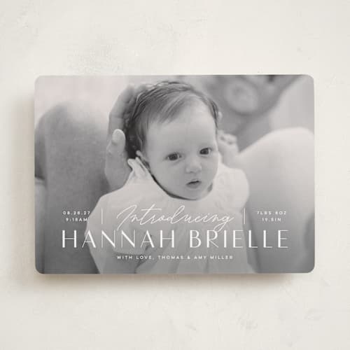 This is a snow birth announcements with standard by Michelle Taylor called typographic mix printing on recycled smooth signature in standard