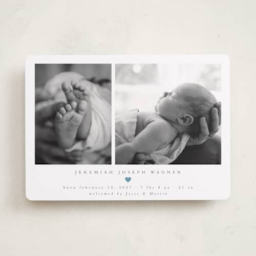 This is a sky birth announcements with standard by Emily Sabol Goss called effortless printing on recycled smooth signature in standard