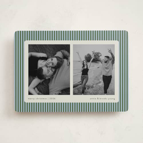 This is a wintermint photo christmas cards with standard by Kelly Watkins called mini stripes printing on recycled smooth signature in standard