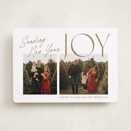 This is a butterscotch photo christmas cards with standard by Jackie Crawford called joyfully duo printing on recycled smooth signature in standard