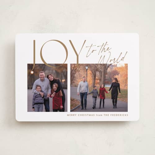 This is a butterscotch photo christmas cards with standard by Jackie Crawford called joyfully duo printing on recycled smooth signature in standard