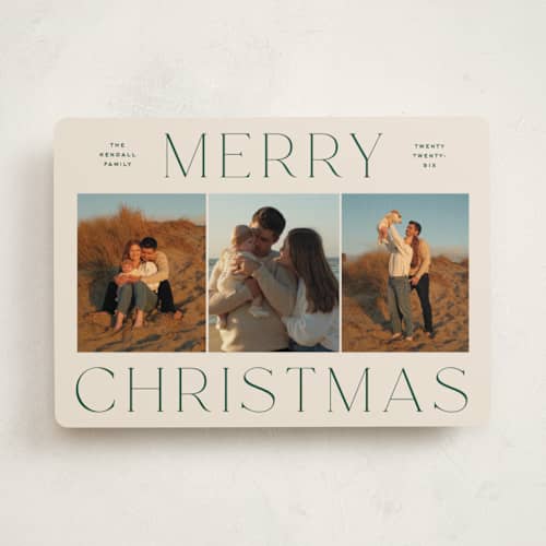 This is a spruce photo christmas cards with standard by Ekko Studio called classy trio printing on recycled smooth signature in standard