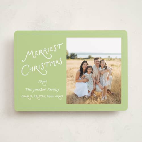 This is a mistletoe photo christmas cards with standard by Lauren Jopling called dotted border printing on recycled smooth signature in standard