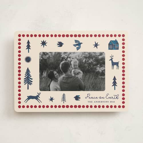 This is a navy photo christmas cards with standard by Rina Ozum called noel wishes printing on recycled smooth signature in standard