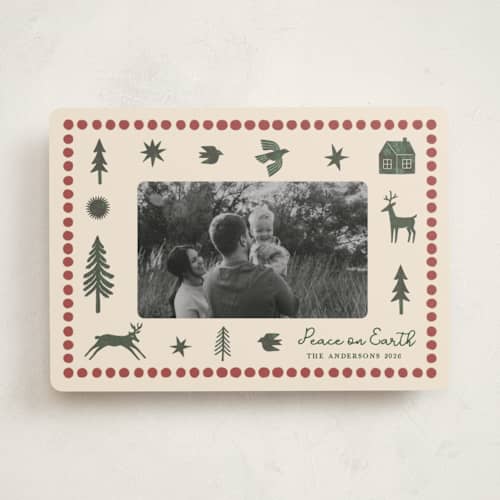 This is a wreath photo christmas cards with standard by Rina Ozum called noel wishes printing on recycled smooth signature in standard