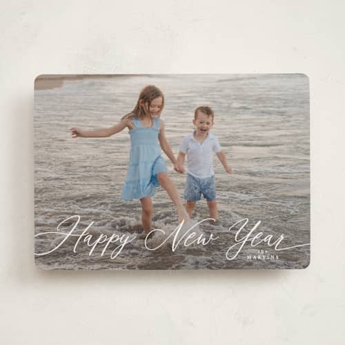This is a snow photo christmas cards with standard by Kelly Schmidt called scripted merry christmas printing on recycled smooth signature in standard