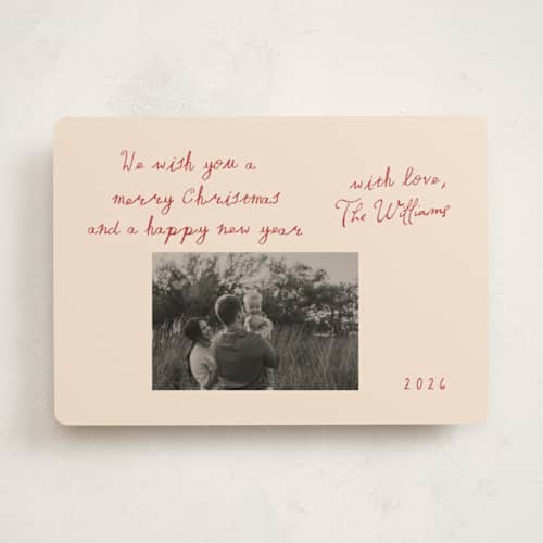 This is a burgundy photo christmas cards with standard by Rina Ozum called vintage card photo printing on recycled smooth signature in standard