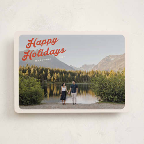 This is a poinsettia photo christmas cards with standard by Morgan Kendall called vintage postcard printing on recycled smooth signature in standard