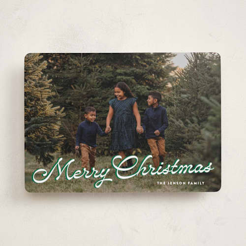 This is a balsam photo christmas cards with standard by Ekko Studio called retro script printing on recycled smooth signature in standard