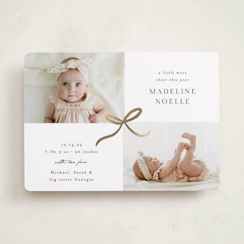 This is a snowflake babys first christmas with foil pressed by Emily Betts called precious two printing on recycled smooth signature in standard