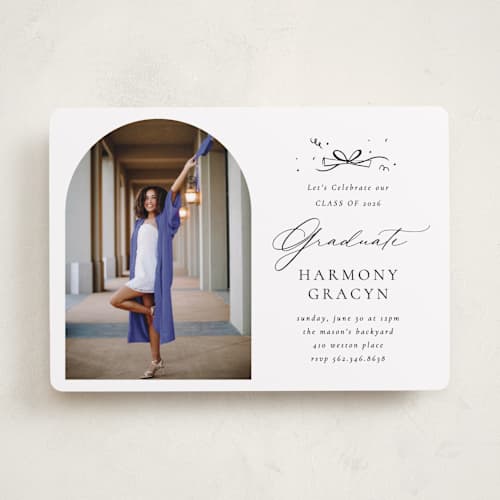 This is a quartz graduation invitations with standard by Becky Nimoy called arch photo printing on recycled smooth signature in standard