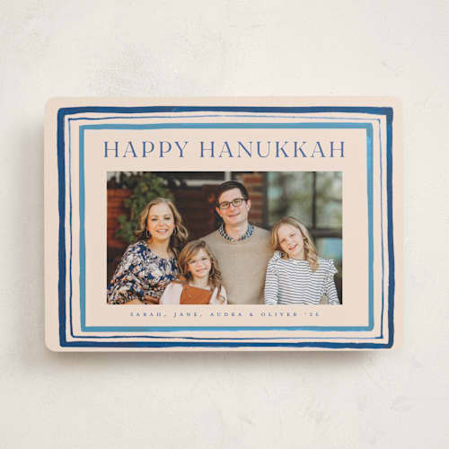 This is a sky hanukkah cards with standard by Teju Reval called painted borders printing on recycled smooth signature in standard