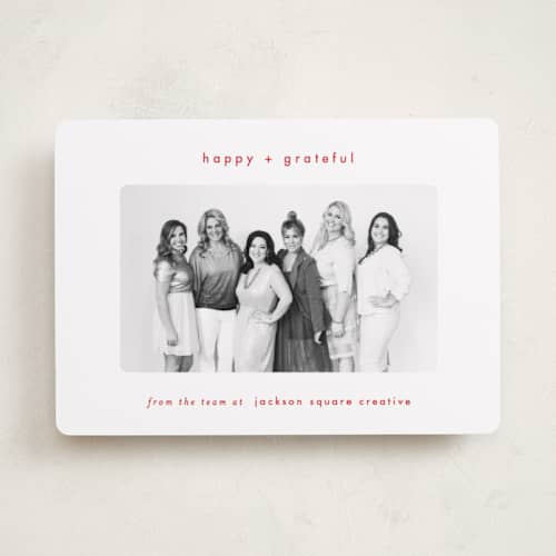 This is a holly berry business holiday cards with standard by AK Graphics called simply grateful printing on recycled smooth signature in standard
