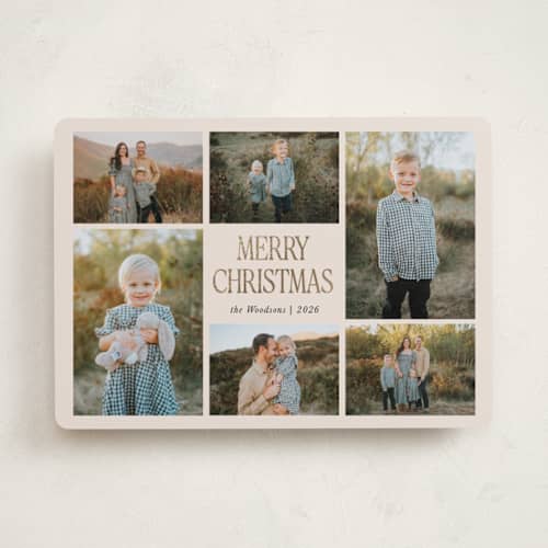 This is a buttercream foil pressed holiday cards with foil pressed by Morgan Kendall called timeless printing on recycled smooth signature in standard