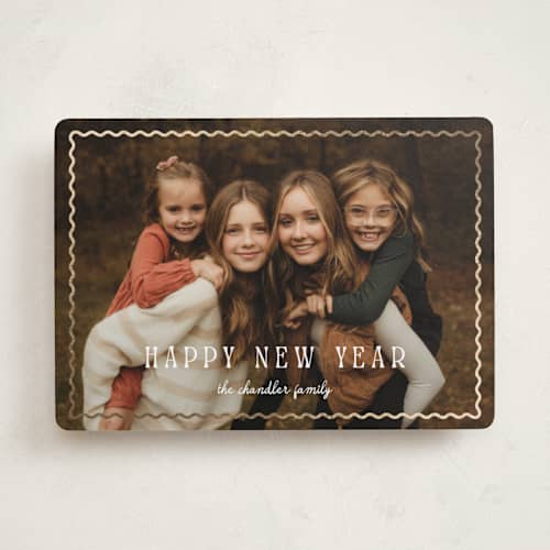 This is a snow foil pressed holiday cards with foil pressed by Pixel and Hank called wiggle printing on recycled smooth signature in standard