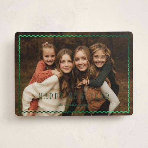 This is a pine foil pressed holiday cards with foil pressed by Pixel and Hank called wiggle printing on recycled smooth signature in standard