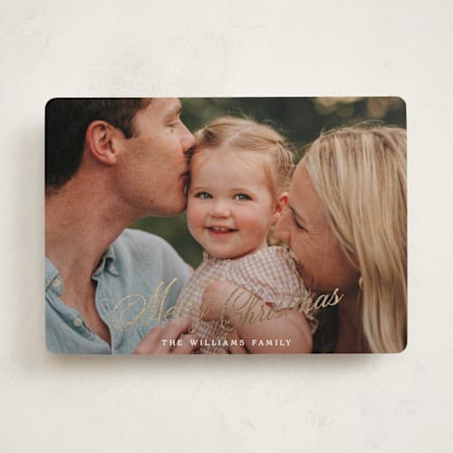 This is a snow foil pressed holiday cards with foil pressed by Robert and Stella called autuer printing on recycled smooth signature in standard