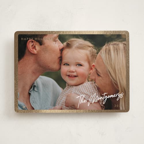 This is a ivory foil pressed holiday cards with foil pressed by jomolo called autograph printing on recycled smooth signature in standard