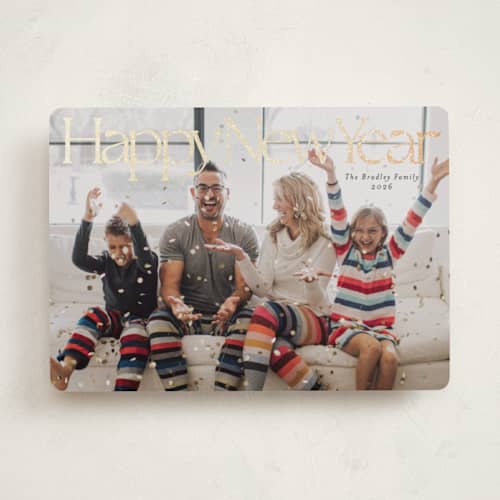 This is a ink foil pressed holiday cards with foil pressed by Inkblot Design called sparkle top printing on recycled smooth signature in standard