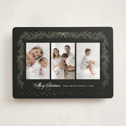 This is a midnight foil pressed holiday cards with foil pressed by Elly called ribbon garland printing on recycled smooth signature in standard