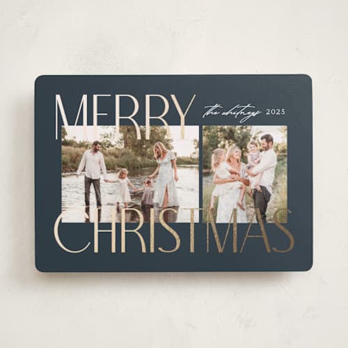 This is a twilight foil pressed holiday cards with foil pressed by Makewells called sparkly stack printing on recycled smooth signature in standard