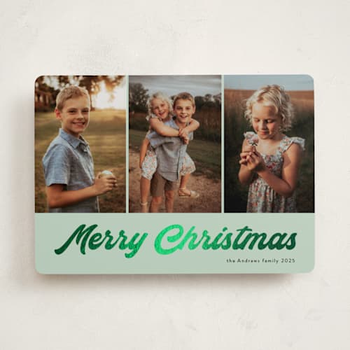 This is a mint foil pressed holiday cards with foil pressed by Alicia Schultz called brilliant shine printing on recycled smooth signature in standard