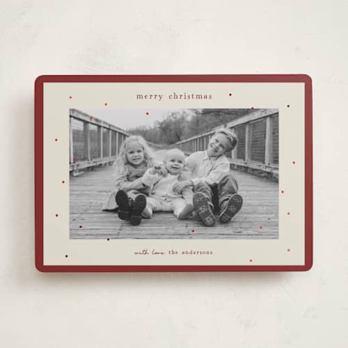 This is a poinsettia foil pressed holiday cards with foil pressed by Kelly Watkins called holiday sparkle printing on recycled smooth signature in standard