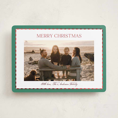 This is a olive grove foil pressed holiday cards with foil pressed by Cass Loh called gilded keepsake border printing on recycled smooth signature in standard