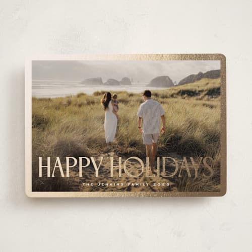 This is a vanilla foil pressed holiday cards with foil pressed by Nicole Walsh called gilded edge printing on recycled smooth signature in standard